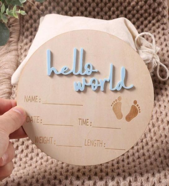 Holz Schild Hello World blau