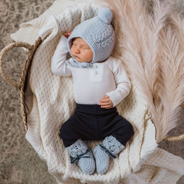 Snuggle Hunny - Merinoset Mützchen &amp; Booties blau