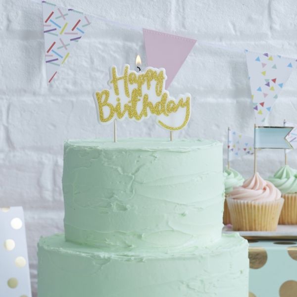 Ginger Ray - Kuchen- Kerze Glitzer "Happy Birthday" Gold