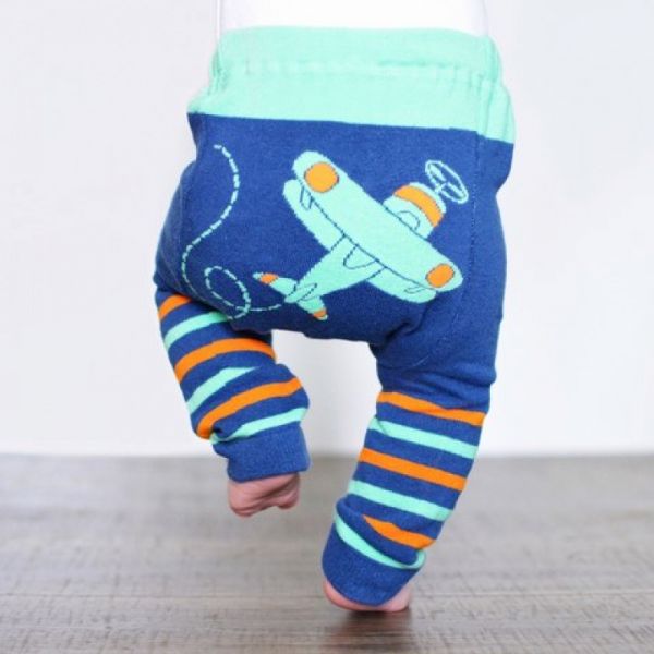 Doodle Pants - Green Plane Stripes Leggings