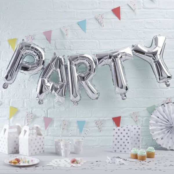 Ginger Ray - Ballon Schriftzug Girlande Party silber