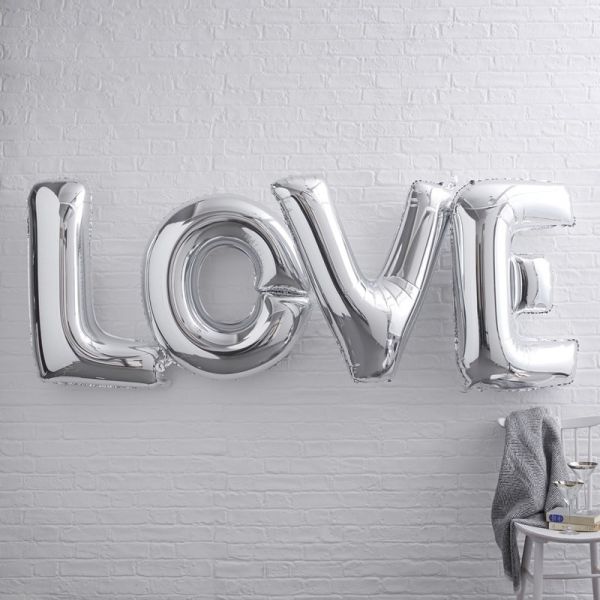 Ginger Ray - Ballon Schriftzug Girlande &quot;Love&quot; silber XL